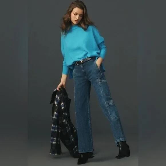 Anthropologie Maeve The Shea Oversized Boxy Cashmere Jumper Sweater Blue - Picture 1 of 11